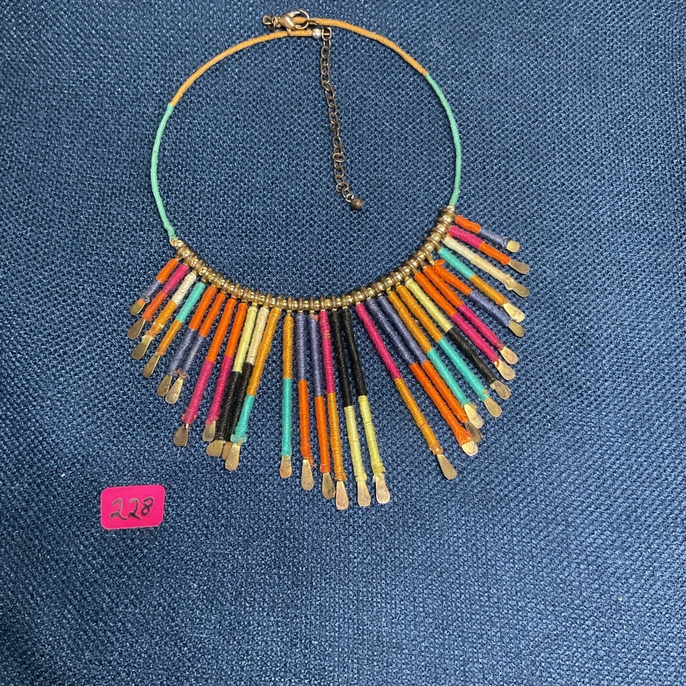 Multicolor Fringe Necklace with Gold Accents